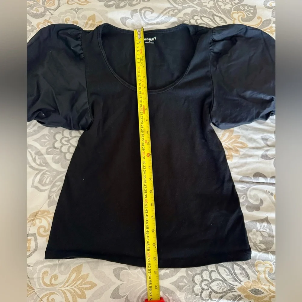 🌸 Old Navy Puff Sleeve Black Top Small‎ Balloon Sleeve Chic Minimal Blouse